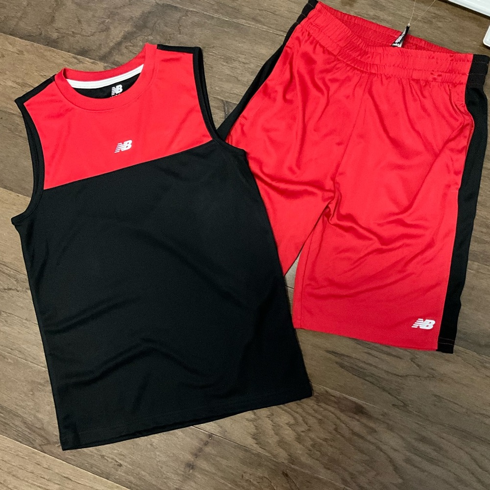 NWT Boys Size 12 2-Pc New Balance Red & Black Athletic Tank & Shorts SET School